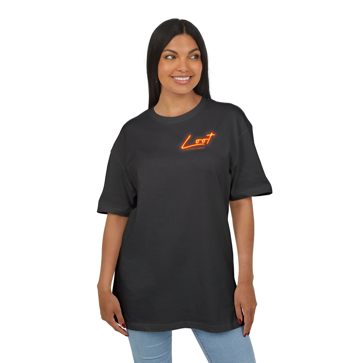 Oversize Tee — Retro 'Lost' Logo Chest Graphic, White Casual Streetwear