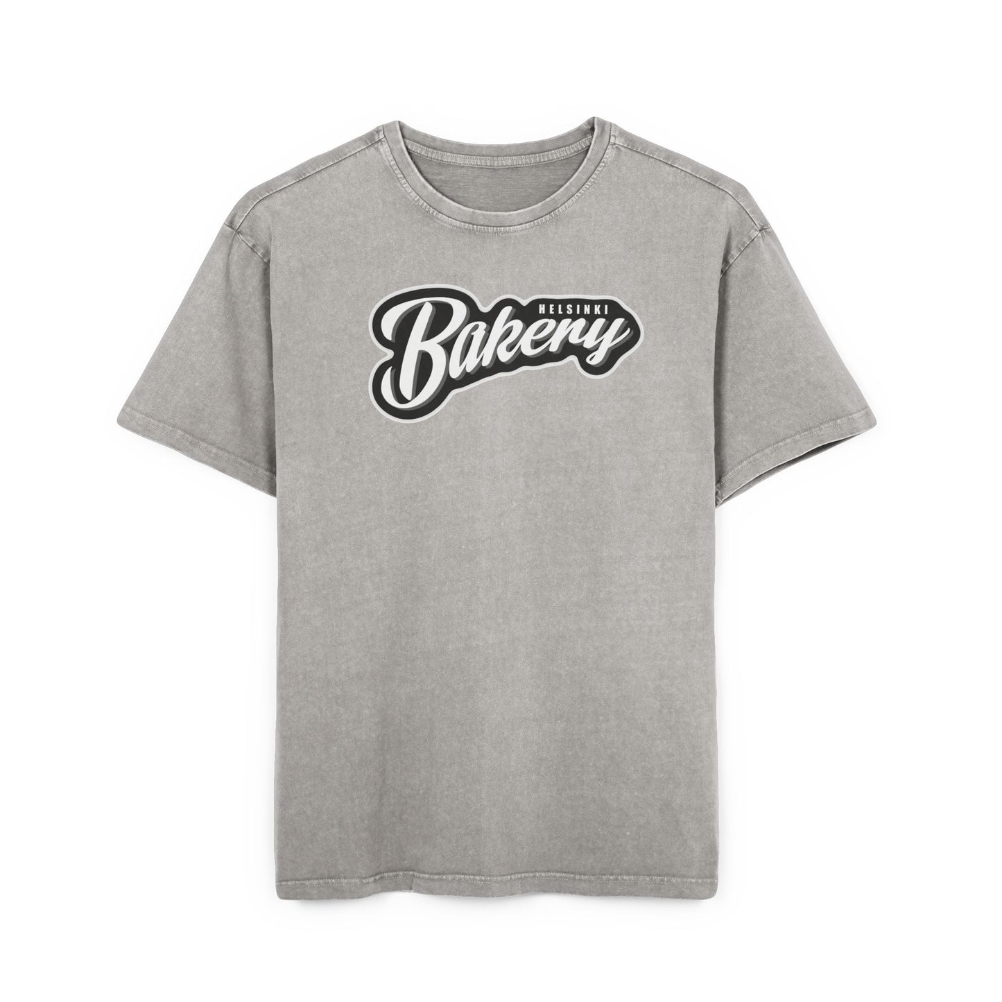 Gray t-shirt with 'Bakery' logo on a white background, front