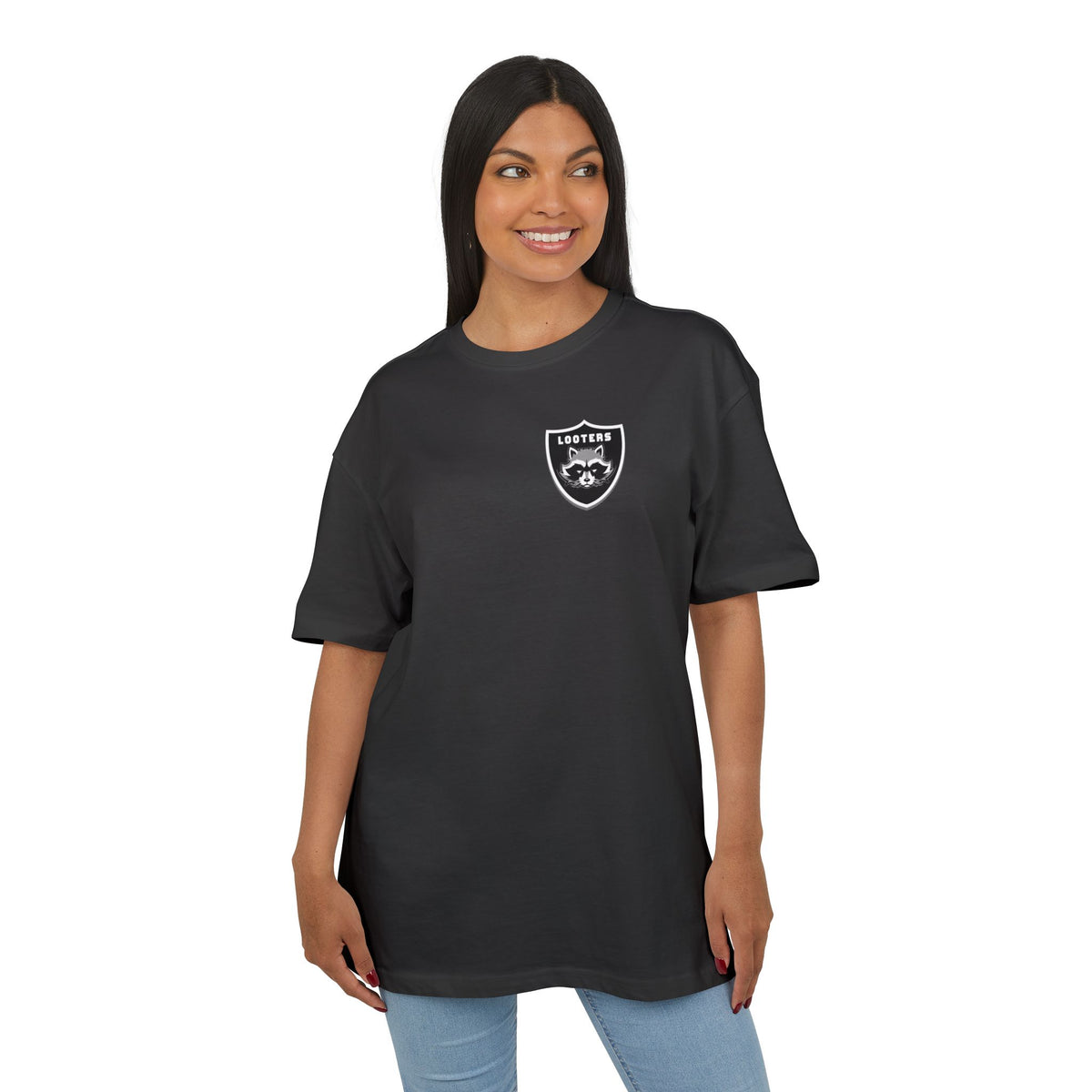 Oversized Tee — 'Losers' Shield Minimal Graphic Chest Tee
