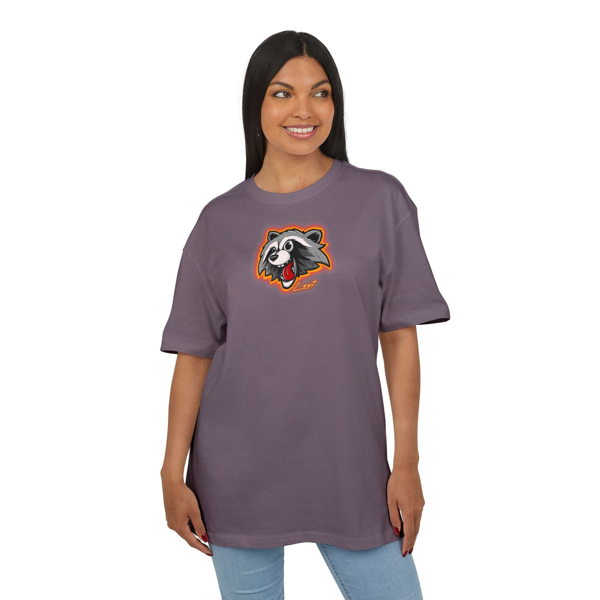 Raccoon Mascot Oversized Tee — Playful Cartoon Animal Graphic