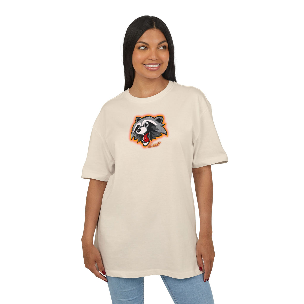 Raccoon Mascot Oversized Tee — Playful Cartoon Animal Graphic