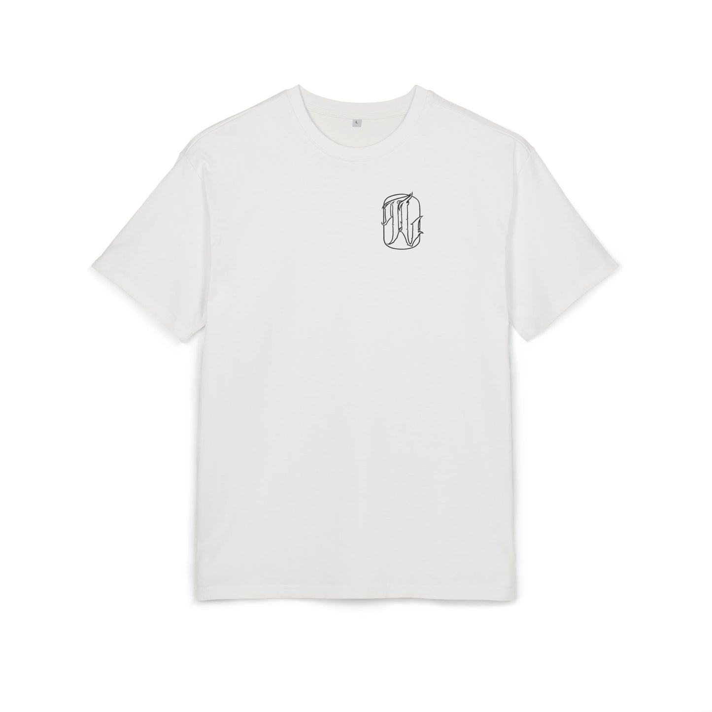 blanc White t-shirt with a black logo on a white background, front