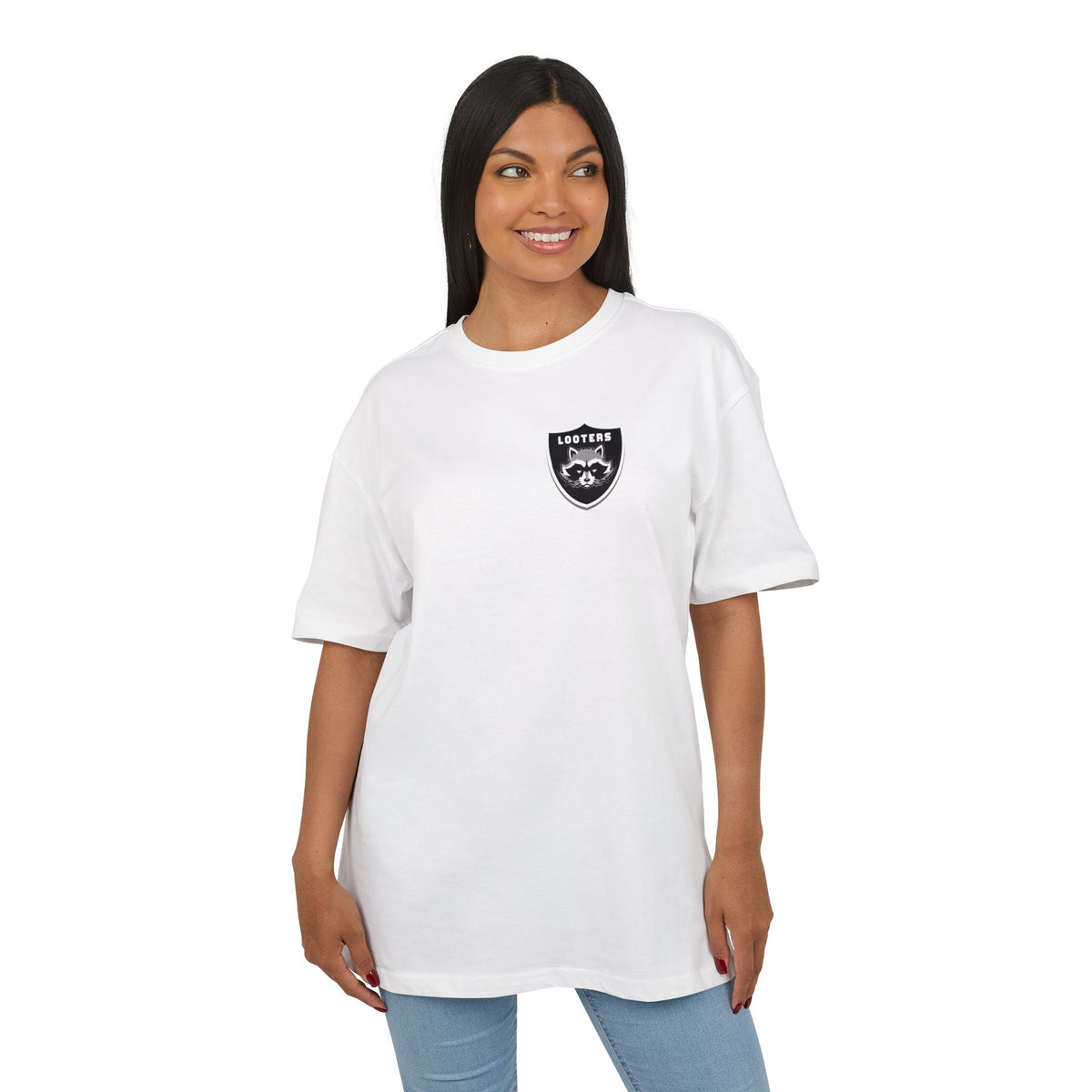 Oversized Tee — 'Losers' Shield Minimal Graphic Chest Tee