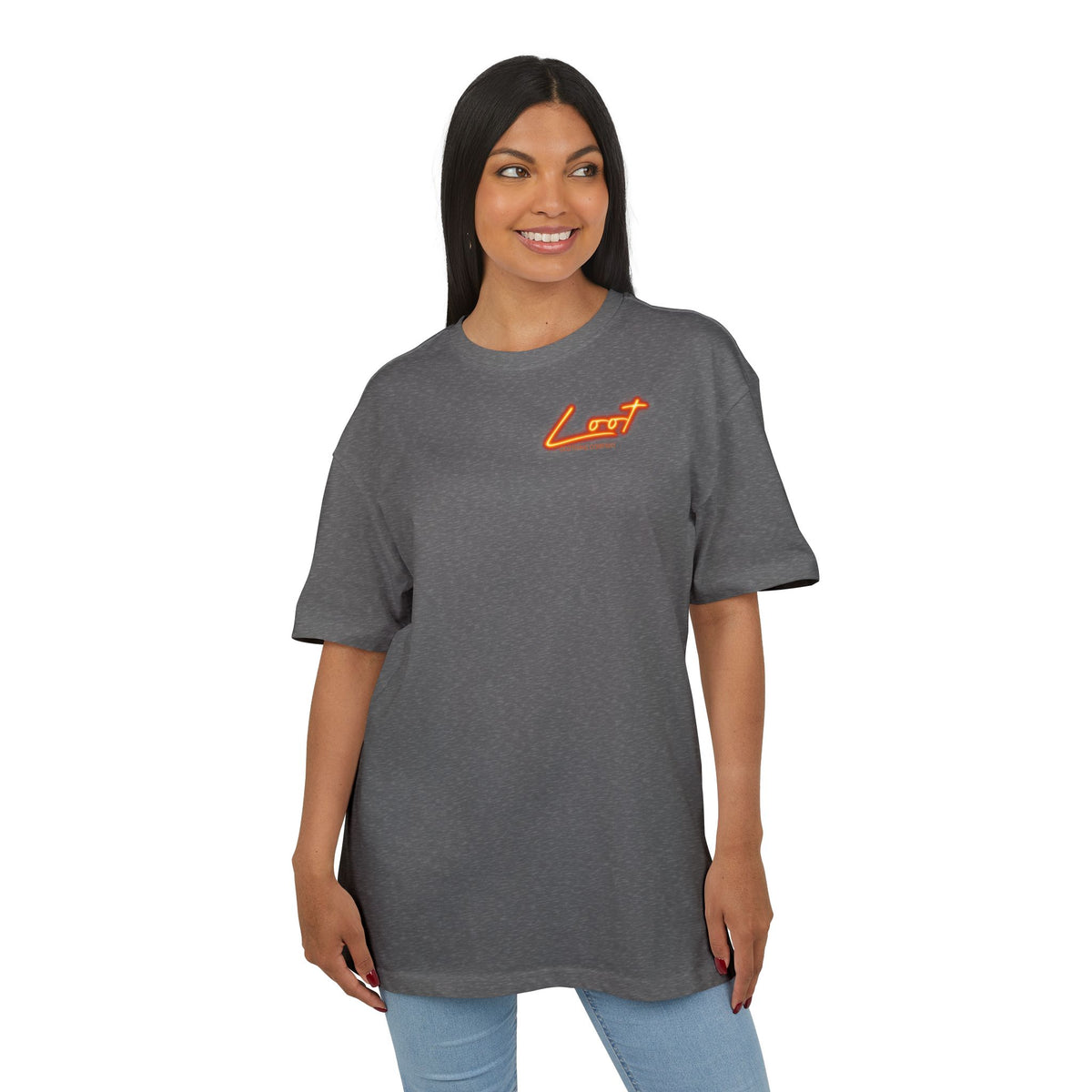 Oversize Tee — Retro 'Lost' Logo Chest Graphic, White Casual Streetwear