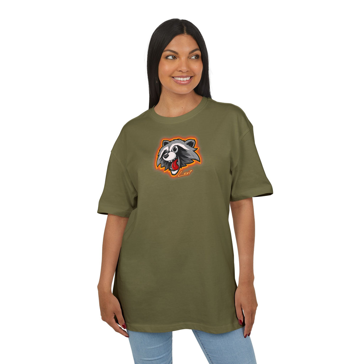 Raccoon Mascot Oversized Tee — Playful Cartoon Animal Graphic